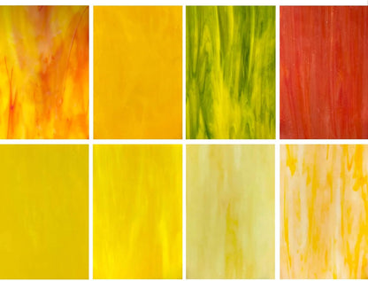 8 Sheets Yellow Stained Glass Sheets for Crafts, 4 x 6 Inch Cathedral Art Glass Kit, Mosaic Supplies for DIY Projects