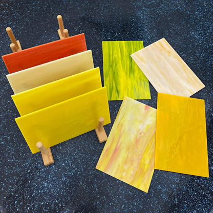 8 Sheets Yellow Stained Glass Sheets for Crafts, 4 x 6 Inch Cathedral Art Glass Kit, Mosaic Supplies for DIY Projects