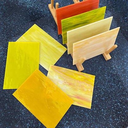 8 Sheets Yellow Stained Glass Sheets for Crafts, 4 x 6 Inch Cathedral Art Glass Kit, Mosaic Supplies for DIY Projects
