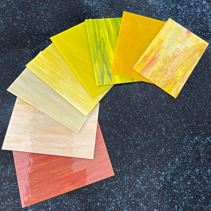 8 Sheets Yellow Stained Glass Sheets for Crafts, 4 x 6 Inch Cathedral Art Glass Kit, Mosaic Supplies for DIY Projects