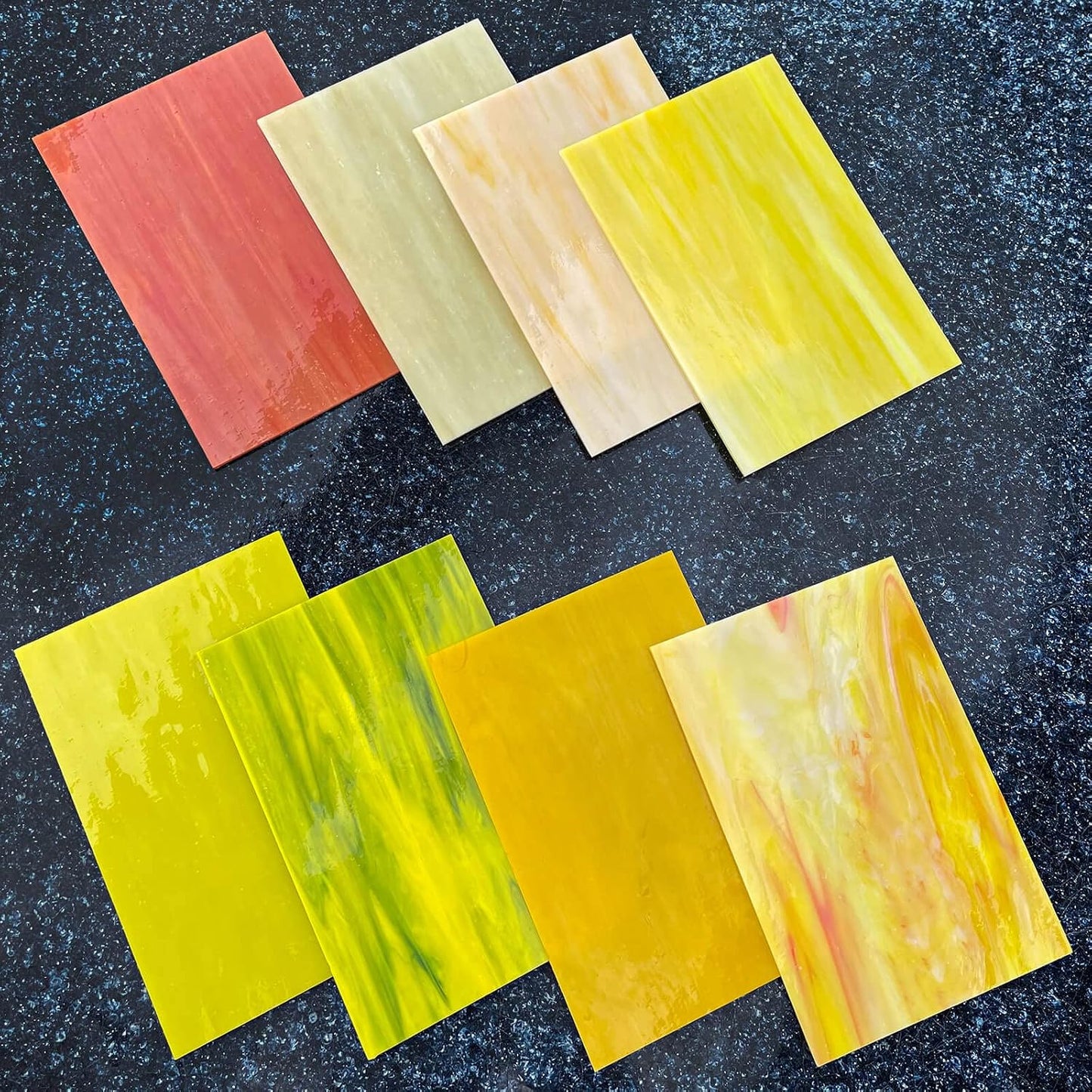 8 Sheets Yellow Stained Glass Sheets for Crafts, 4 x 6 Inch Cathedral Art Glass Kit, Mosaic Supplies for DIY Projects
