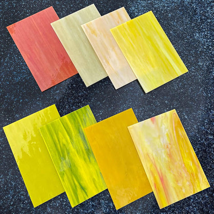 8 Sheets Yellow Stained Glass Sheets for Crafts, 4 x 6 Inch Cathedral Art Glass Kit, Mosaic Supplies for DIY Projects
