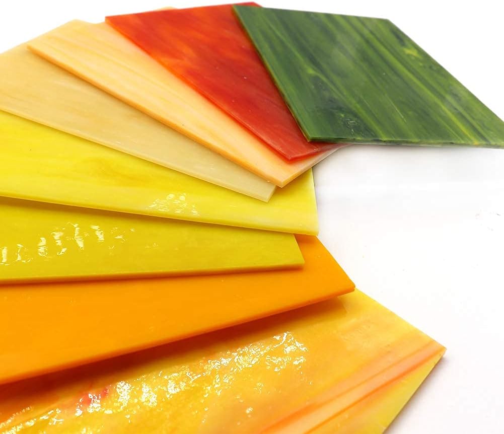 8 Sheets Yellow Stained Glass Sheets for Crafts, 4 x 6 Inch Cathedral Art Glass Kit, Mosaic Supplies for DIY Projects