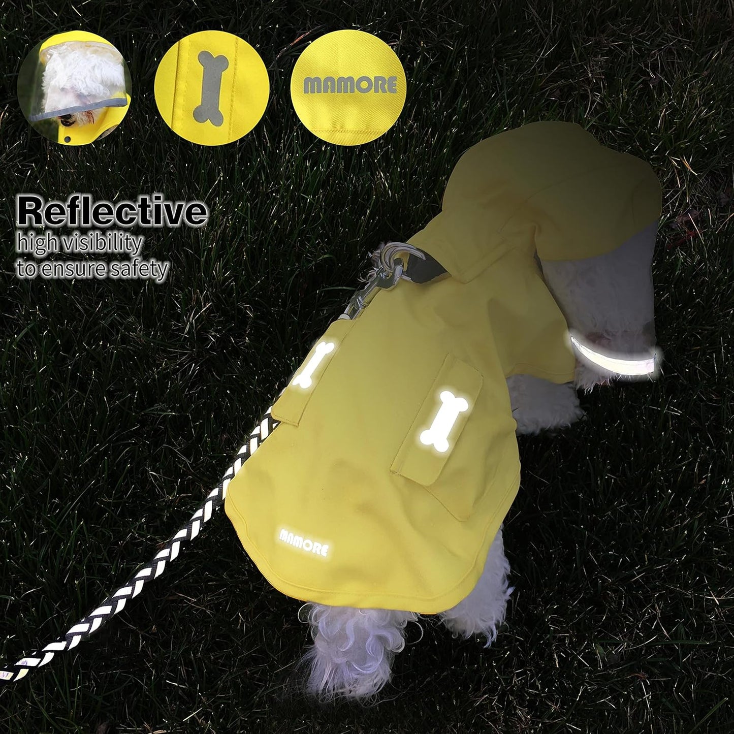 Waterproof Dog Raincoat, Adjustable Reflective Lightweight Pet Rain Clothes with Poncho Hood (3X-Large, Yellow)