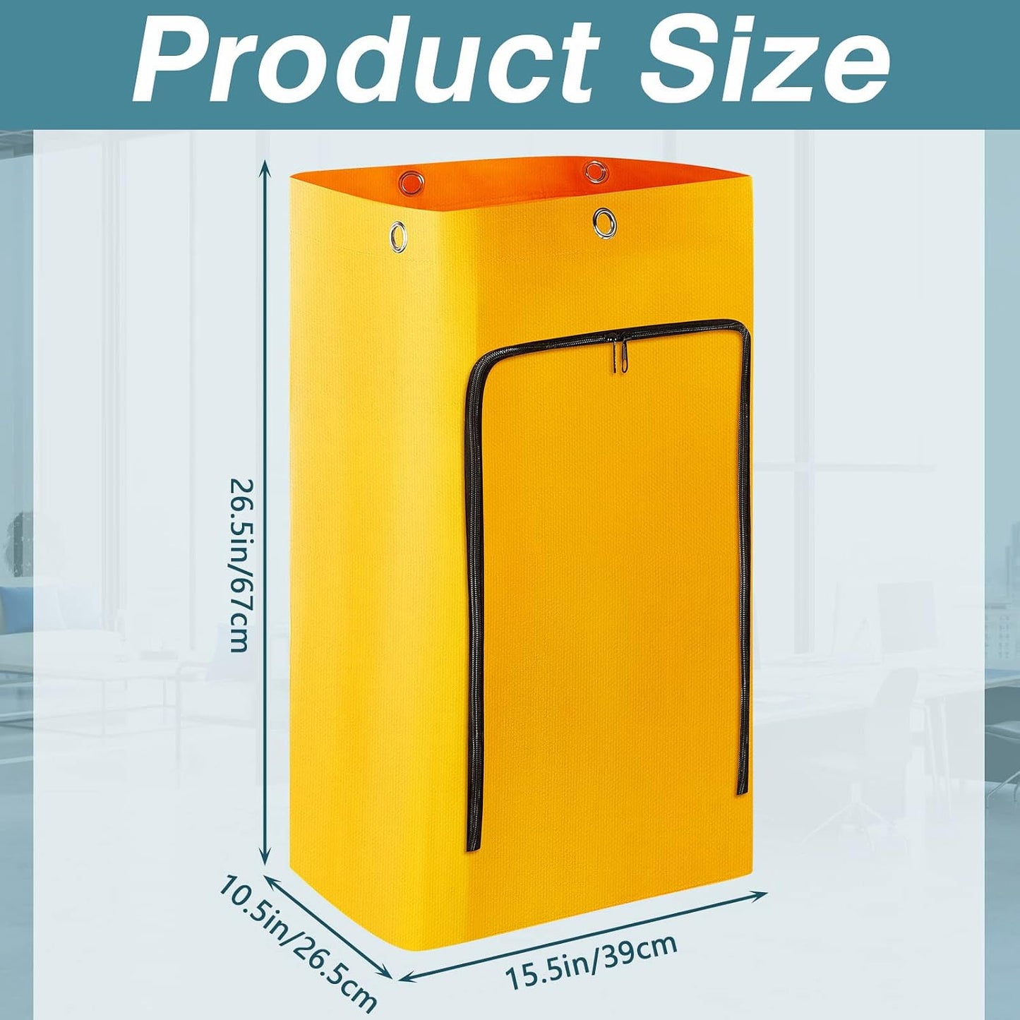 2 Pack Cleaning Cart Bag Zippered Front Replacement Janitorial Cart Thick Bag Large Capacity Commercial Cleaning Bags for Housekeeping Carts, Yellow (26.5 x 15.5 x 10.5 Inch)