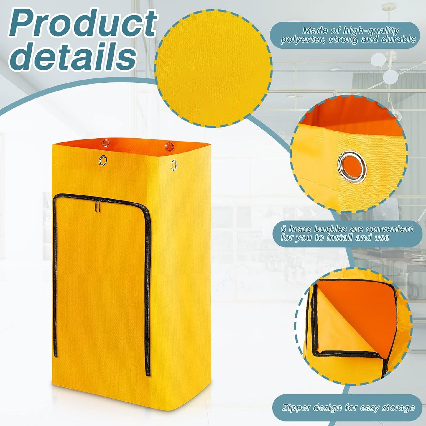 2 Pack Cleaning Cart Bag Zippered Front Replacement Janitorial Cart Thick Bag Large Capacity Commercial Cleaning Bags for Housekeeping Carts, Yellow (26.5 x 15.5 x 10.5 Inch)
