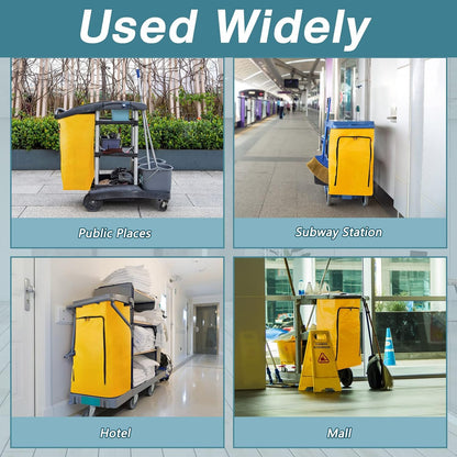 2 Pack Cleaning Cart Bag Zippered Front Replacement Janitorial Cart Thick Bag Large Capacity Commercial Cleaning Bags for Housekeeping Carts, Yellow (26.5 x 15.5 x 10.5 Inch)