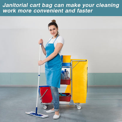 2 Pack Cleaning Cart Bag Zippered Front Replacement Janitorial Cart Thick Bag Large Capacity Commercial Cleaning Bags for Housekeeping Carts, Yellow (26.5 x 15.5 x 10.5 Inch)