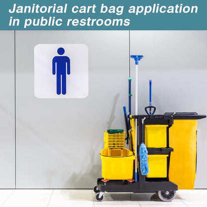 2 Pack Cleaning Cart Bag Zippered Front Replacement Janitorial Cart Thick Bag Large Capacity Commercial Cleaning Bags for Housekeeping Carts, Yellow (26.5 x 15.5 x 10.5 Inch)