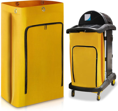 2 Pack Cleaning Cart Bag Zippered Front Replacement Janitorial Cart Thick Bag Large Capacity Commercial Cleaning Bags for Housekeeping Carts, Yellow (26.5 x 15.5 x 10.5 Inch)