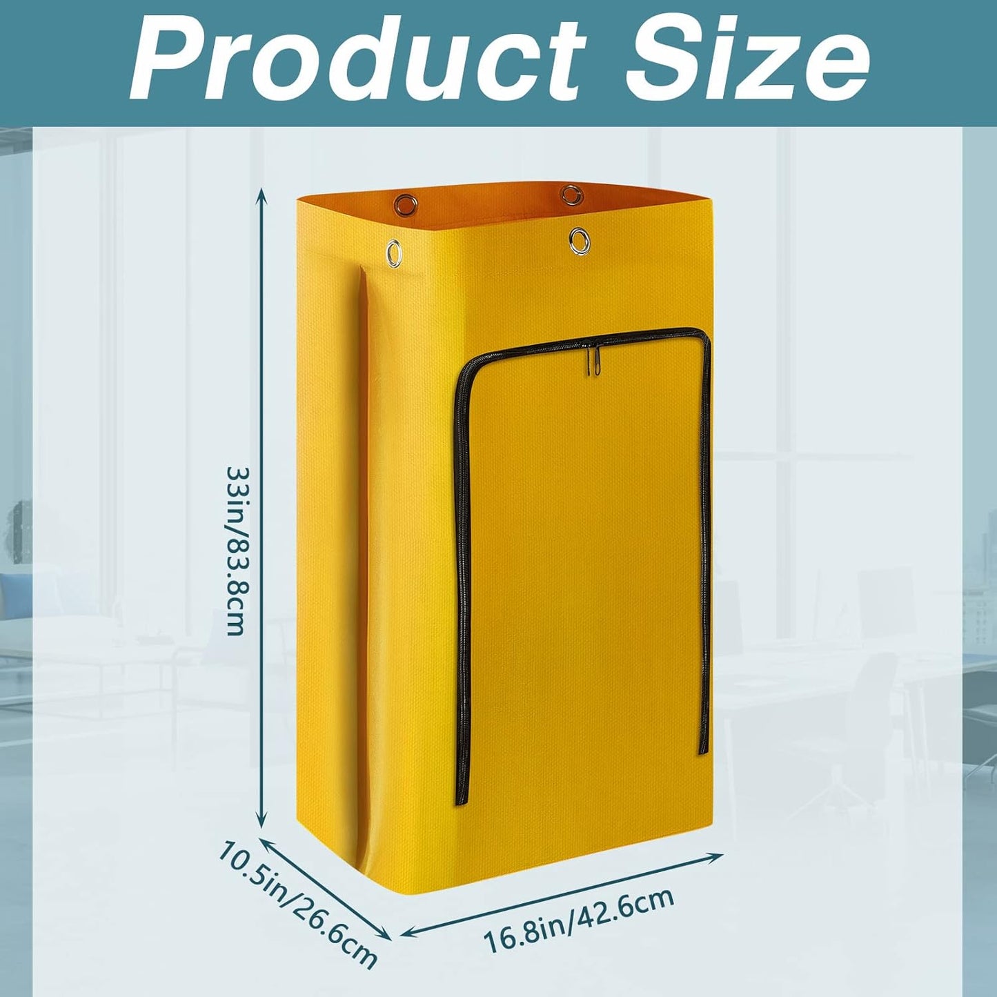 2 Pack Cleaning Cart Bag Zippered Front Replacement Janitorial Cart Thick Bag Large Capacity Commercial Cleaning Bags for Housekeeping Carts, Yellow (26.5 x 15.5 x 10.5 Inch)
