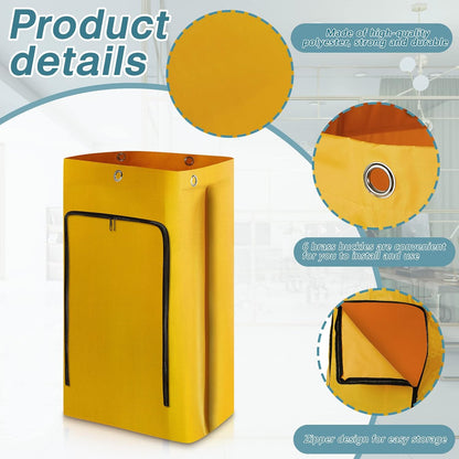 2 Pack Cleaning Cart Bag Zippered Front Replacement Janitorial Cart Thick Bag Large Capacity Commercial Cleaning Bags for Housekeeping Carts, Yellow (26.5 x 15.5 x 10.5 Inch)