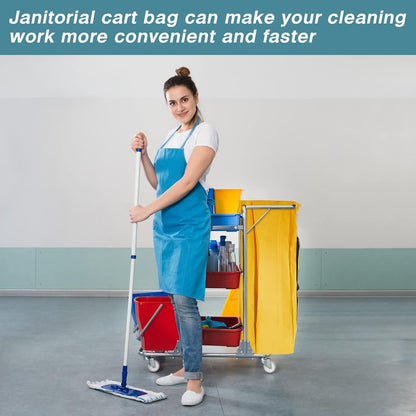 2 Pack Cleaning Cart Bag Zippered Front Replacement Janitorial Cart Thick Bag Large Capacity Commercial Cleaning Bags for Housekeeping Carts, Yellow (26.5 x 15.5 x 10.5 Inch)