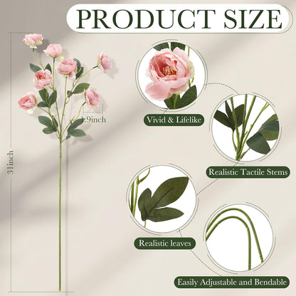 6 Pcs 32" Large Yellow Artificial Peonies Stems Flowers, Real Look Faux Silk Peony Bouquet 42 Heads Total for Vase Filler, Farmhouse Rustic Neutral Home Decor, Wedding Centerpieces