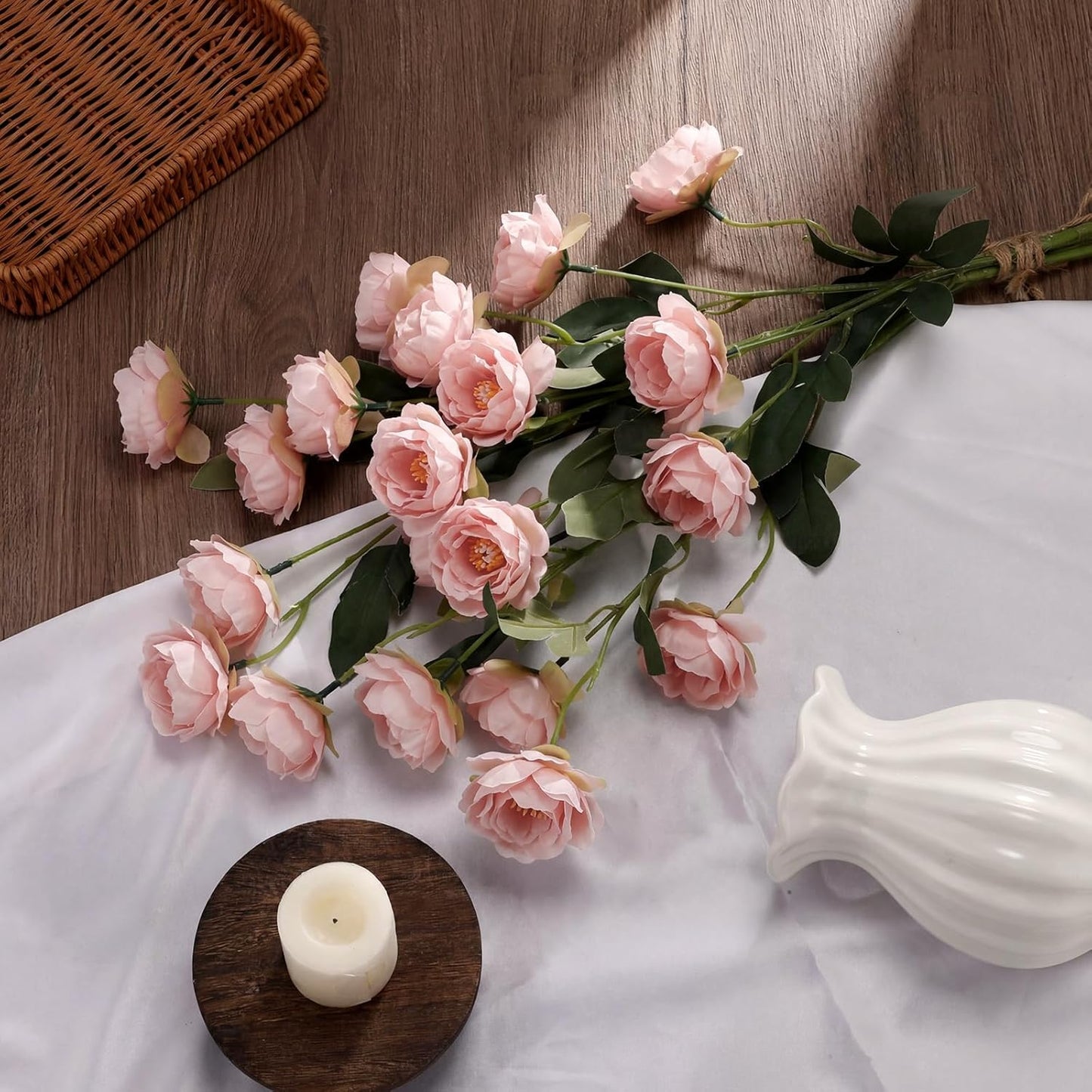 6 Pcs 32" Large Yellow Artificial Peonies Stems Flowers, Real Look Faux Silk Peony Bouquet 42 Heads Total for Vase Filler, Farmhouse Rustic Neutral Home Decor, Wedding Centerpieces