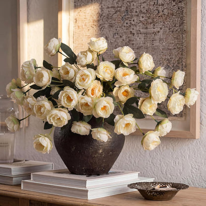 6 Pcs 32" Large Yellow Artificial Peonies Stems Flowers, Real Look Faux Silk Peony Bouquet 42 Heads Total for Vase Filler, Farmhouse Rustic Neutral Home Decor, Wedding Centerpieces