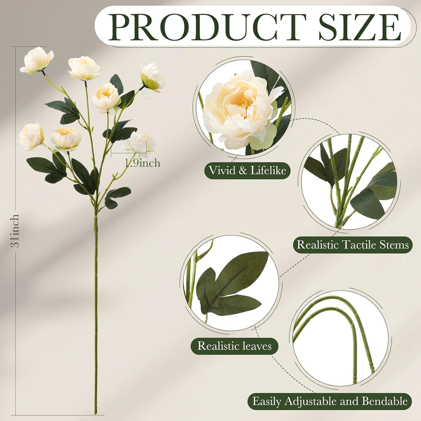 6 Pcs 32" Large Yellow Artificial Peonies Stems Flowers, Real Look Faux Silk Peony Bouquet 42 Heads Total for Vase Filler, Farmhouse Rustic Neutral Home Decor, Wedding Centerpieces