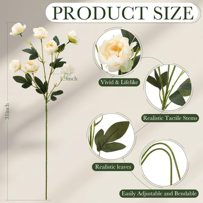 6 Pcs 32" Large Yellow Artificial Peonies Stems Flowers, Real Look Faux Silk Peony Bouquet 42 Heads Total for Vase Filler, Farmhouse Rustic Neutral Home Decor, Wedding Centerpieces