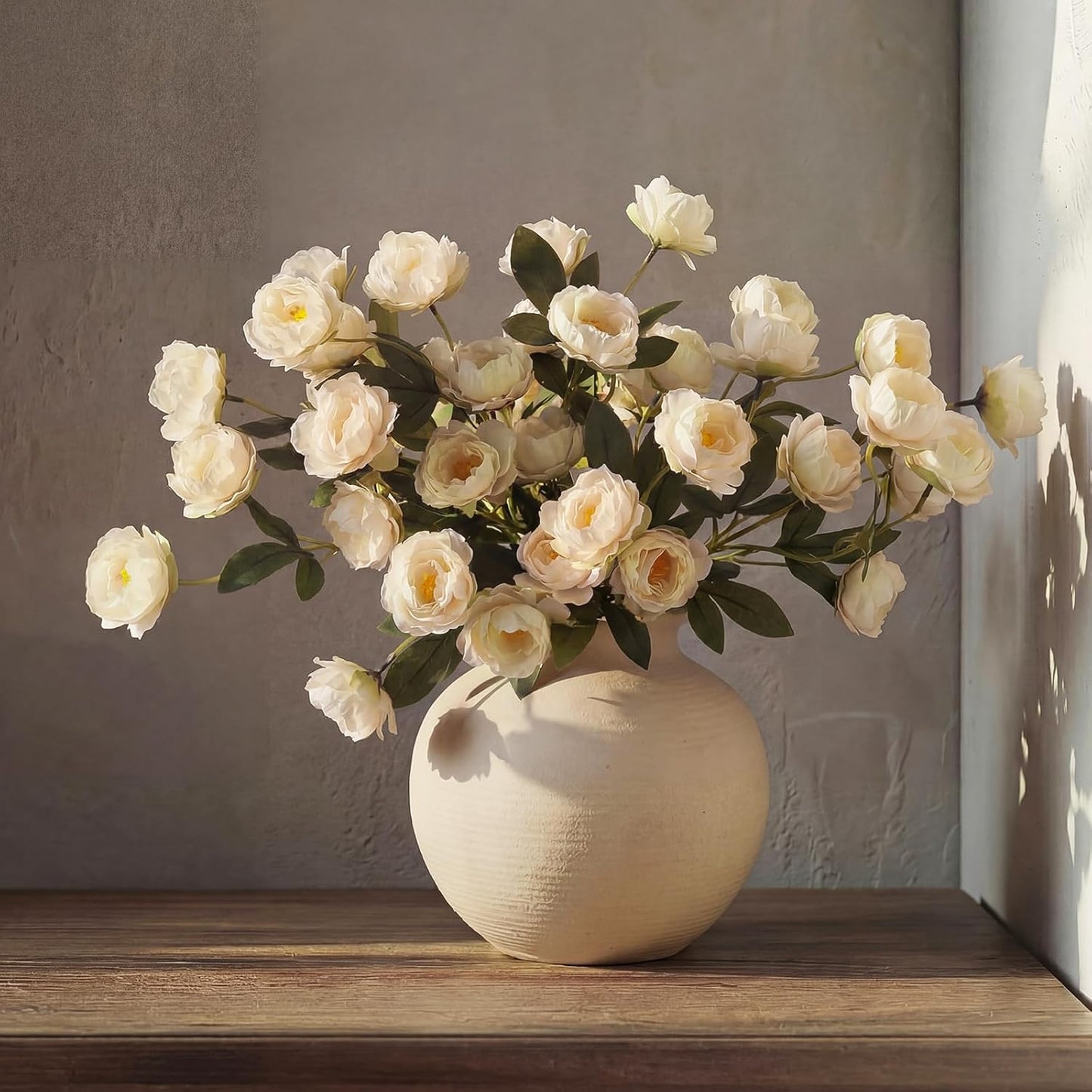6 Pcs 32" Large Yellow Artificial Peonies Stems Flowers, Real Look Faux Silk Peony Bouquet 42 Heads Total for Vase Filler, Farmhouse Rustic Neutral Home Decor, Wedding Centerpieces