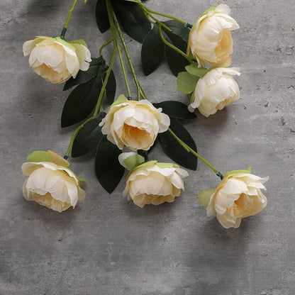 6 Pcs 32" Large Yellow Artificial Peonies Stems Flowers, Real Look Faux Silk Peony Bouquet 42 Heads Total for Vase Filler, Farmhouse Rustic Neutral Home Decor, Wedding Centerpieces