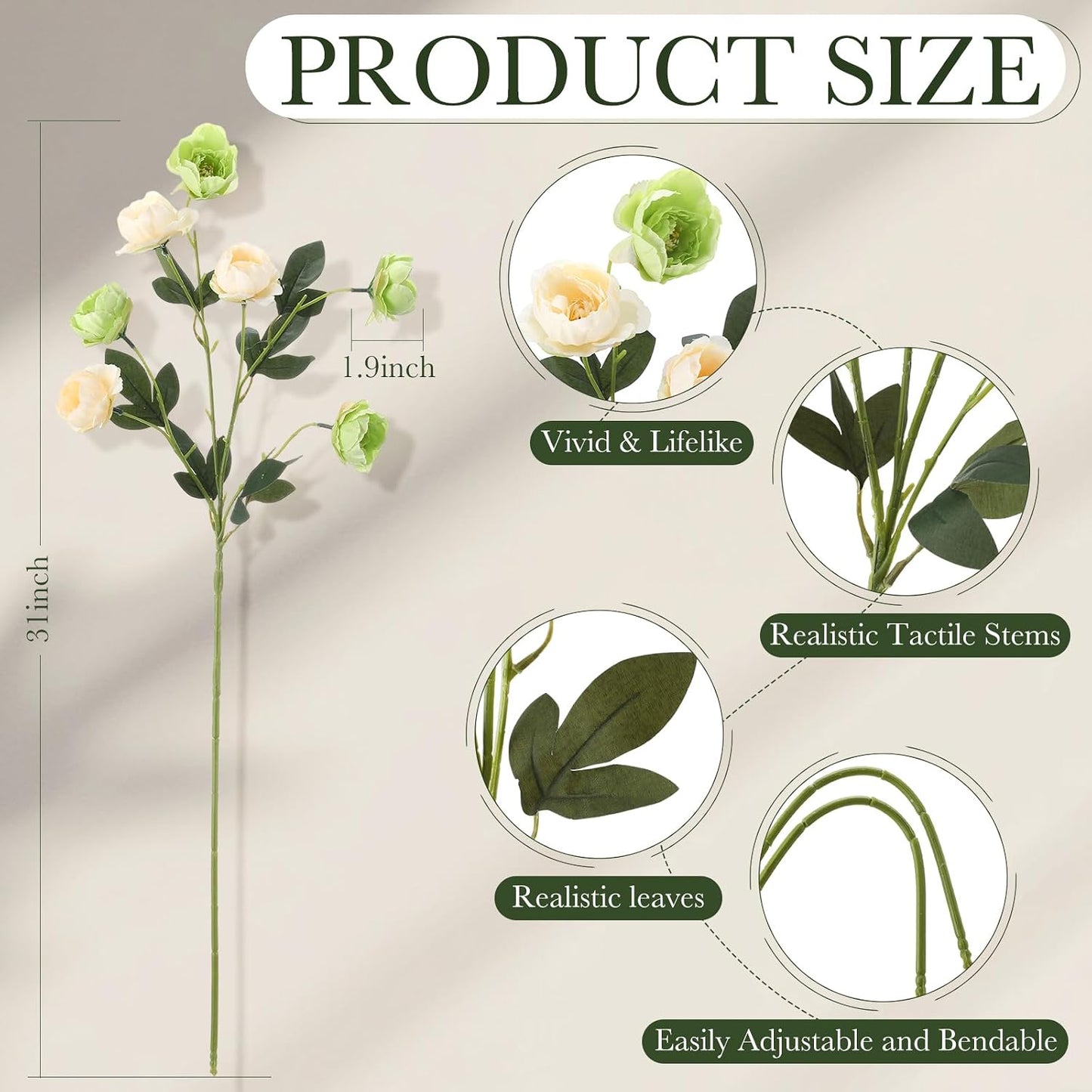 6 Pcs 32" Large Yellow Artificial Peonies Stems Flowers, Real Look Faux Silk Peony Bouquet 42 Heads Total for Vase Filler, Farmhouse Rustic Neutral Home Decor, Wedding Centerpieces