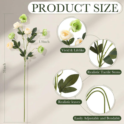 6 Pcs 32" Large Yellow Artificial Peonies Stems Flowers, Real Look Faux Silk Peony Bouquet 42 Heads Total for Vase Filler, Farmhouse Rustic Neutral Home Decor, Wedding Centerpieces