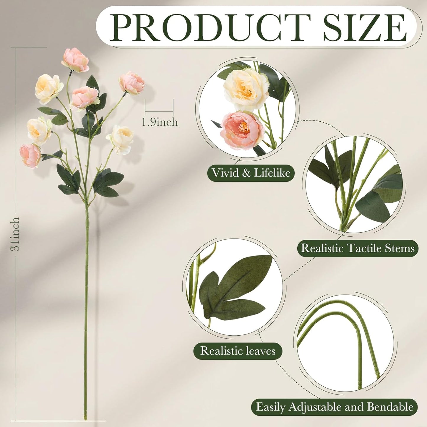 6 Pcs 32" Large Yellow Artificial Peonies Stems Flowers, Real Look Faux Silk Peony Bouquet 42 Heads Total for Vase Filler, Farmhouse Rustic Neutral Home Decor, Wedding Centerpieces