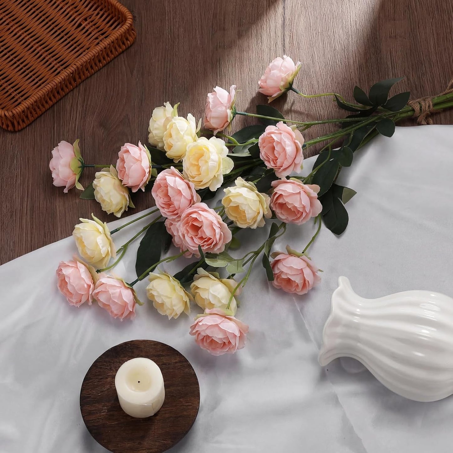 6 Pcs 32" Large Yellow Artificial Peonies Stems Flowers, Real Look Faux Silk Peony Bouquet 42 Heads Total for Vase Filler, Farmhouse Rustic Neutral Home Decor, Wedding Centerpieces