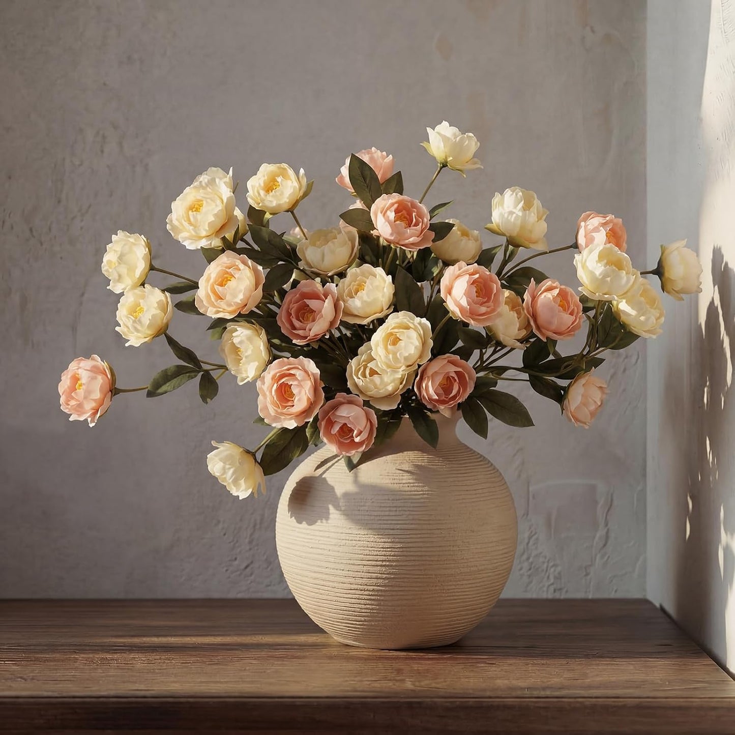 6 Pcs 32" Large Yellow Artificial Peonies Stems Flowers, Real Look Faux Silk Peony Bouquet 42 Heads Total for Vase Filler, Farmhouse Rustic Neutral Home Decor, Wedding Centerpieces