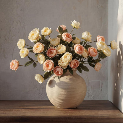 6 Pcs 32" Large Yellow Artificial Peonies Stems Flowers, Real Look Faux Silk Peony Bouquet 42 Heads Total for Vase Filler, Farmhouse Rustic Neutral Home Decor, Wedding Centerpieces
