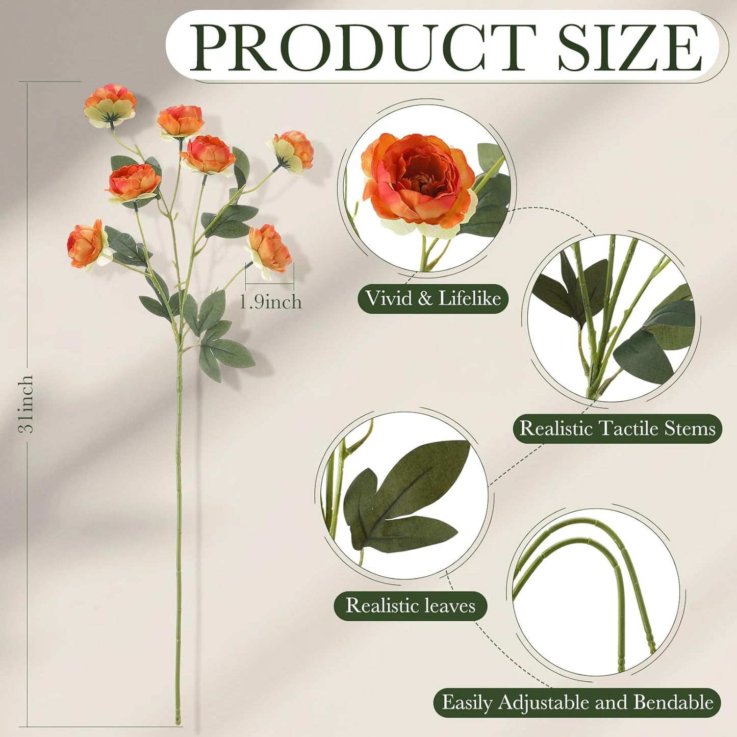 6 Pcs 32" Large Yellow Artificial Peonies Stems Flowers, Real Look Faux Silk Peony Bouquet 42 Heads Total for Vase Filler, Farmhouse Rustic Neutral Home Decor, Wedding Centerpieces