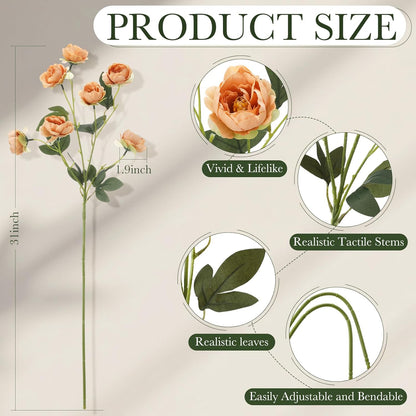 6 Pcs 32" Large Yellow Artificial Peonies Stems Flowers, Real Look Faux Silk Peony Bouquet 42 Heads Total for Vase Filler, Farmhouse Rustic Neutral Home Decor, Wedding Centerpieces