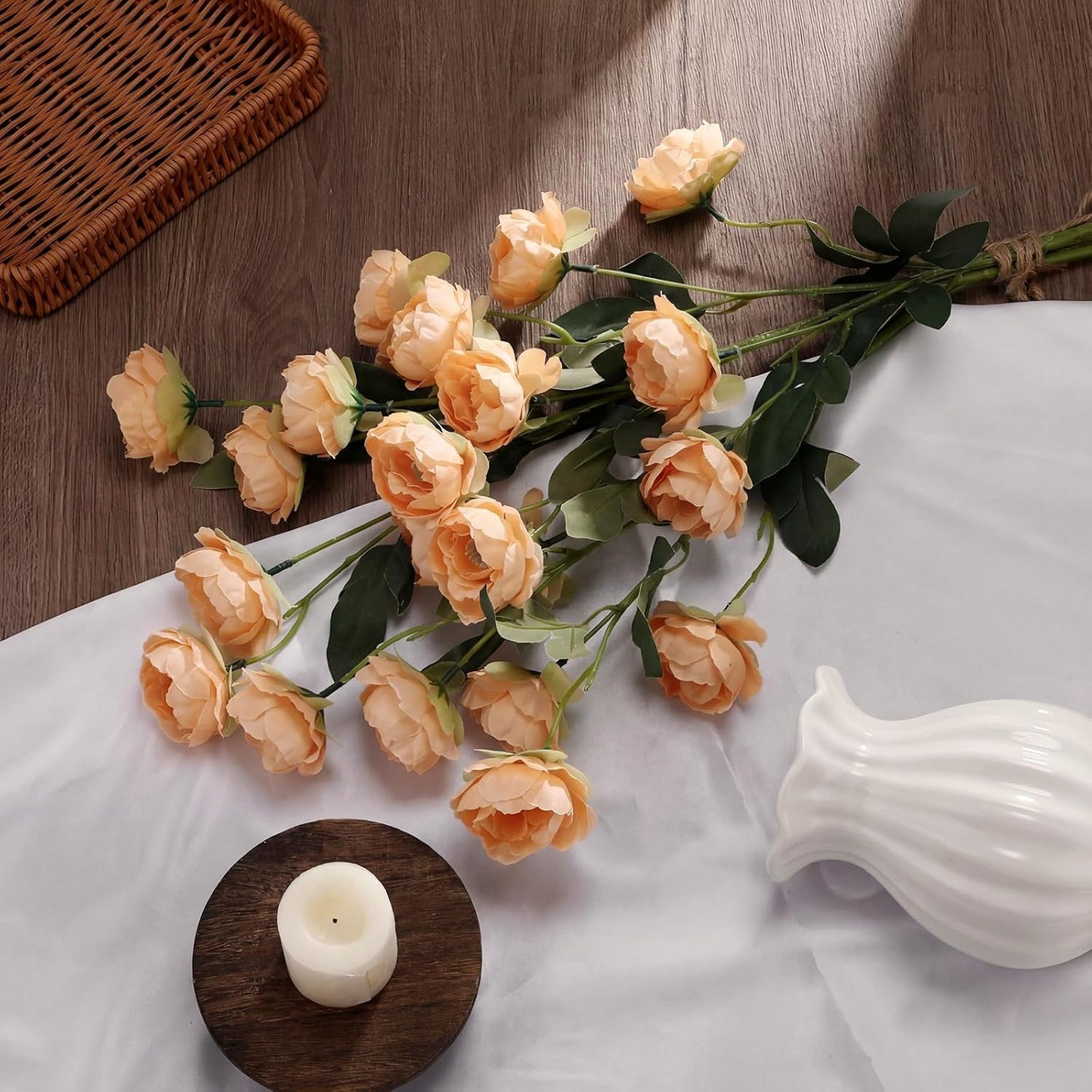 6 Pcs 32" Large Yellow Artificial Peonies Stems Flowers, Real Look Faux Silk Peony Bouquet 42 Heads Total for Vase Filler, Farmhouse Rustic Neutral Home Decor, Wedding Centerpieces