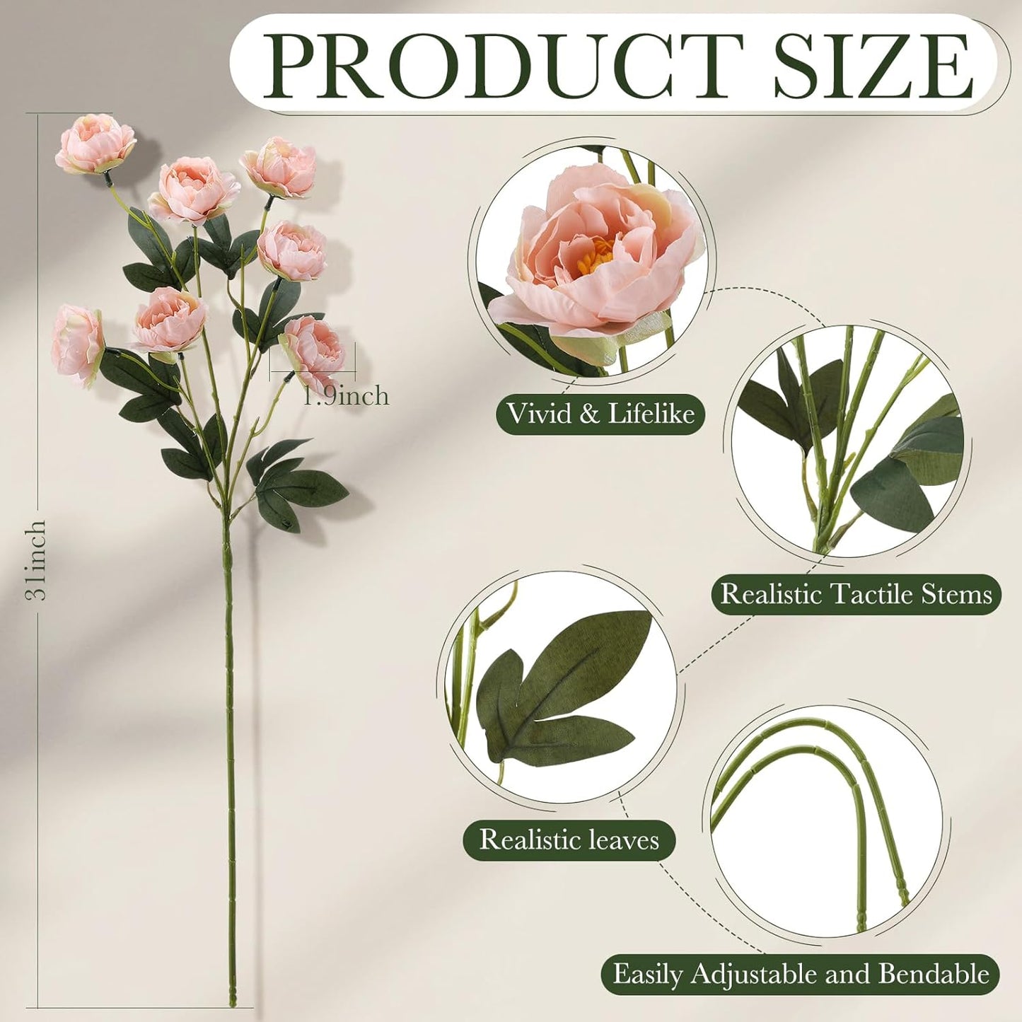 6 Pcs 32" Large Yellow Artificial Peonies Stems Flowers, Real Look Faux Silk Peony Bouquet 42 Heads Total for Vase Filler, Farmhouse Rustic Neutral Home Decor, Wedding Centerpieces