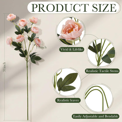 6 Pcs 32" Large Yellow Artificial Peonies Stems Flowers, Real Look Faux Silk Peony Bouquet 42 Heads Total for Vase Filler, Farmhouse Rustic Neutral Home Decor, Wedding Centerpieces