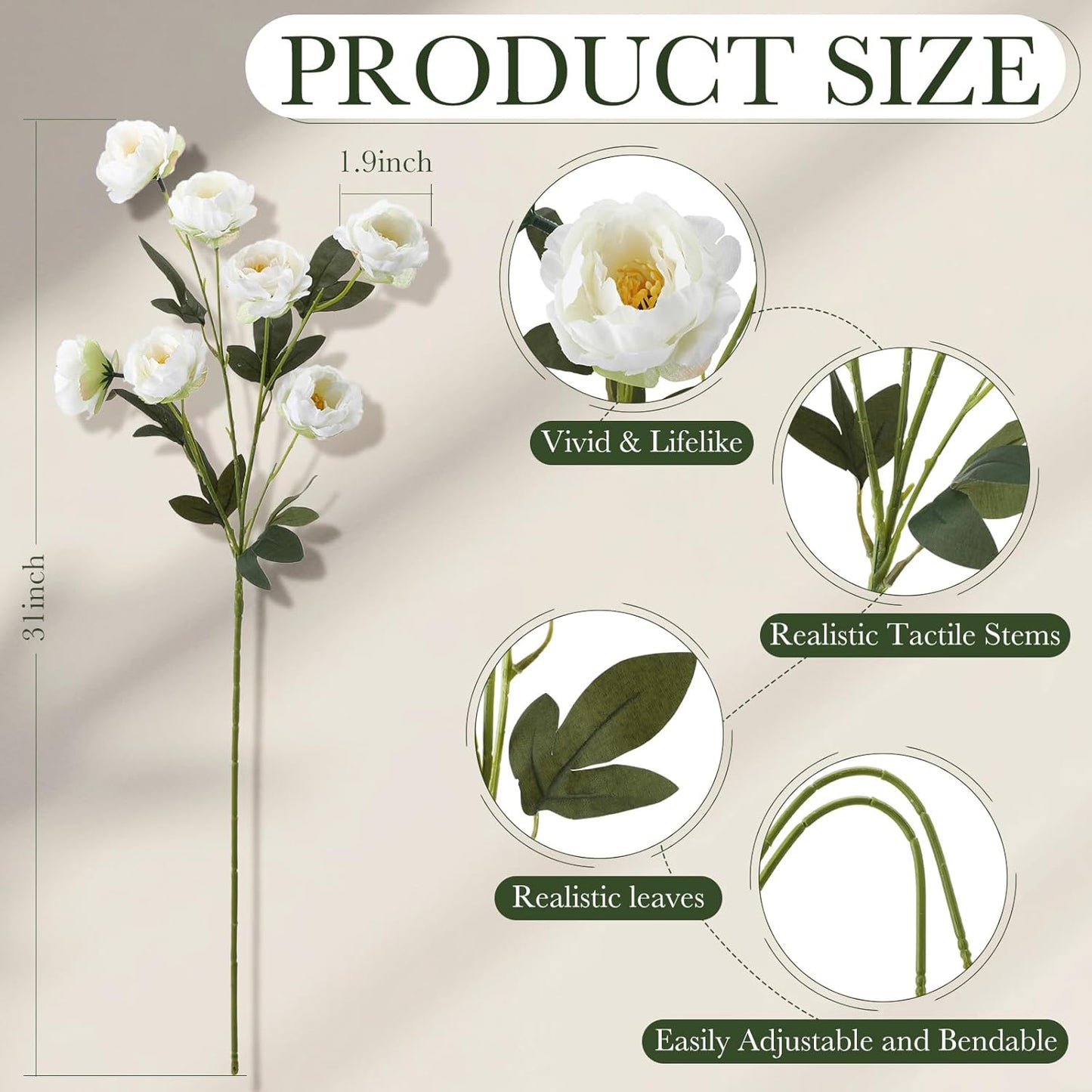 6 Pcs 32" Large Yellow Artificial Peonies Stems Flowers, Real Look Faux Silk Peony Bouquet 42 Heads Total for Vase Filler, Farmhouse Rustic Neutral Home Decor, Wedding Centerpieces