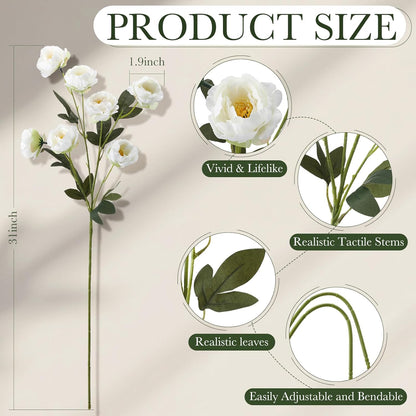 6 Pcs 32" Large Yellow Artificial Peonies Stems Flowers, Real Look Faux Silk Peony Bouquet 42 Heads Total for Vase Filler, Farmhouse Rustic Neutral Home Decor, Wedding Centerpieces
