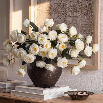 6 Pcs 32" Large Yellow Artificial Peonies Stems Flowers, Real Look Faux Silk Peony Bouquet 42 Heads Total for Vase Filler, Farmhouse Rustic Neutral Home Decor, Wedding Centerpieces