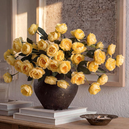 6 Pcs 32" Large Yellow Artificial Peonies Stems Flowers, Real Look Faux Silk Peony Bouquet 42 Heads Total for Vase Filler, Farmhouse Rustic Neutral Home Decor, Wedding Centerpieces