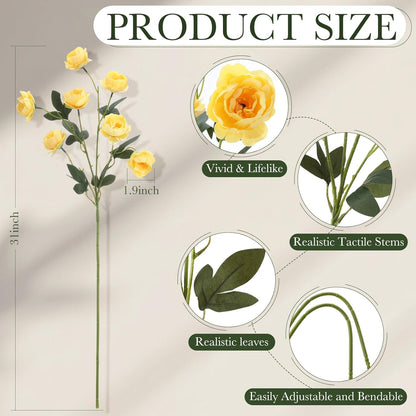 6 Pcs 32" Large Yellow Artificial Peonies Stems Flowers, Real Look Faux Silk Peony Bouquet 42 Heads Total for Vase Filler, Farmhouse Rustic Neutral Home Decor, Wedding Centerpieces