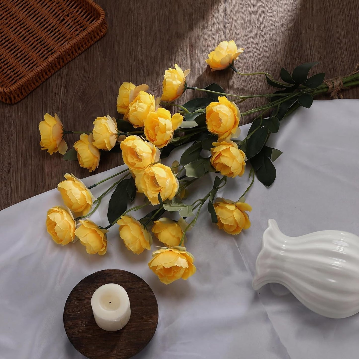 6 Pcs 32" Large Yellow Artificial Peonies Stems Flowers, Real Look Faux Silk Peony Bouquet 42 Heads Total for Vase Filler, Farmhouse Rustic Neutral Home Decor, Wedding Centerpieces