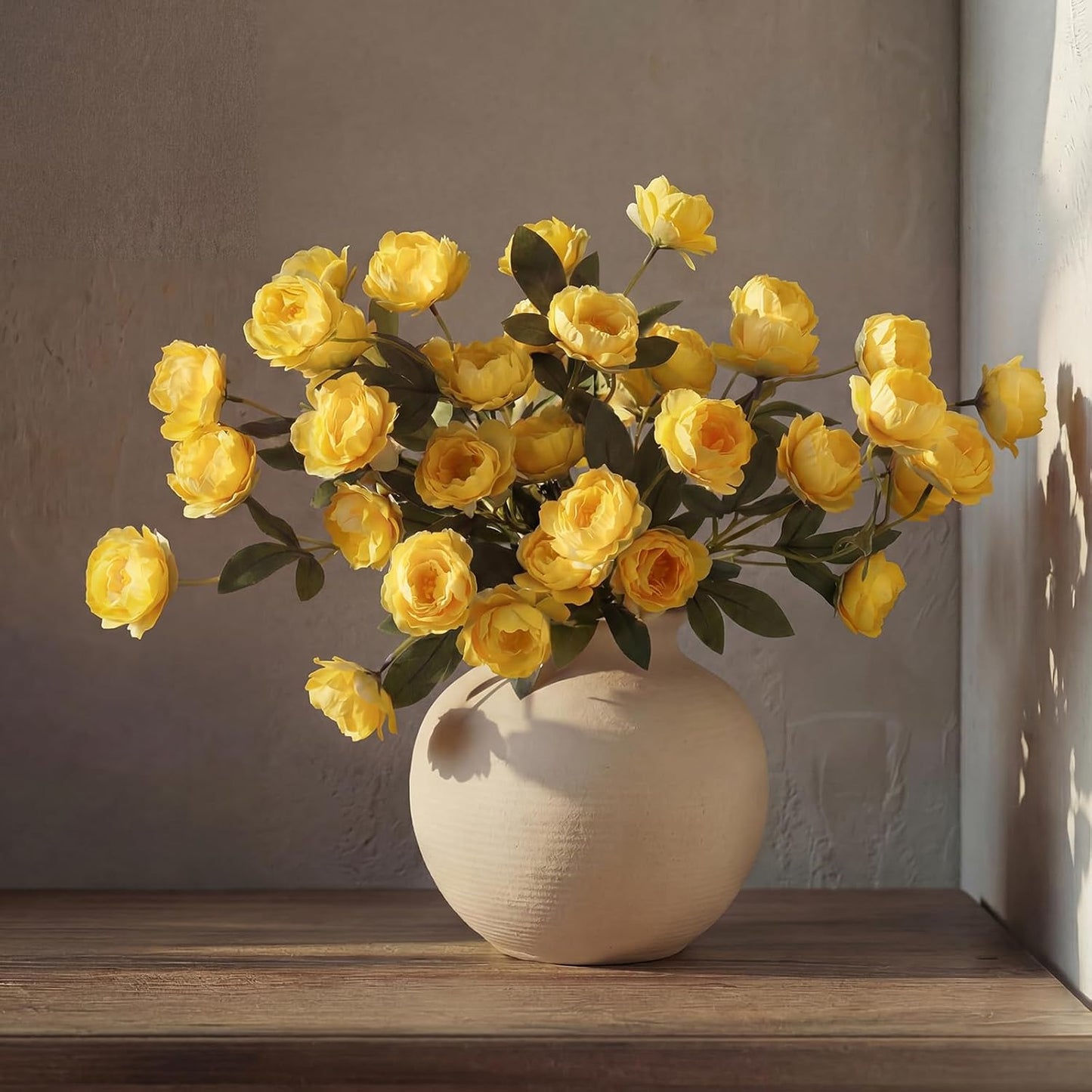 6 Pcs 32" Large Yellow Artificial Peonies Stems Flowers, Real Look Faux Silk Peony Bouquet 42 Heads Total for Vase Filler, Farmhouse Rustic Neutral Home Decor, Wedding Centerpieces
