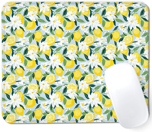 Yellow Lemon Mouse Pad, Cottagecore Summer Citrus Fruits Lemon Floral Mouse Pads for Home Office Dorm Computers Laptop Supplies Desk Accessories, 9.5x7.9 Inch