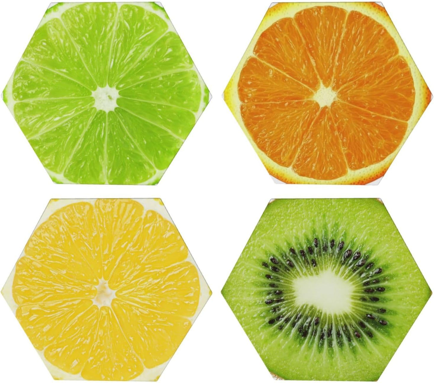 Lemon Oranges Coasters for Drinks Set of 4, Funny Fruit Ceramic Coasters with Cork Base Absorbent for Dining Tables Restaurants Cafes Home Decor,Housewarming Gift,Hexagon