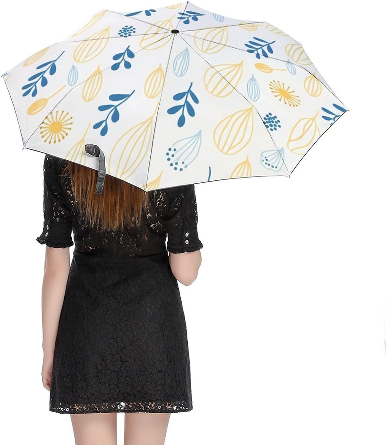 Automatic Compact Travel Umbrella Windproof Waterproof UV Protection Folding Umbrella With Printed Sleeve