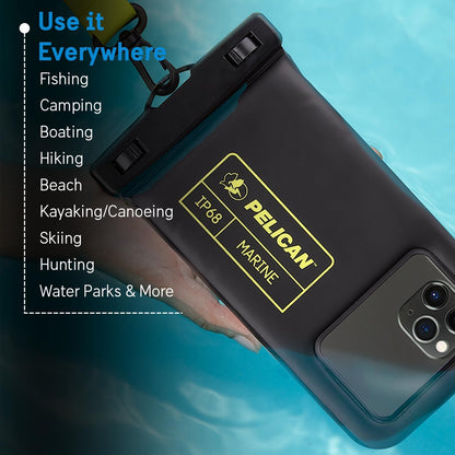 2 Pack Marine Waterproof Phone Pouch (Regular) -Black/Hi-Vis Yellow | Touchscreen IP68 Floating Waterproof Phone Case w/Detachable Lanyard - Fits All Phones - Beach Cruise Ship Travel Essentials