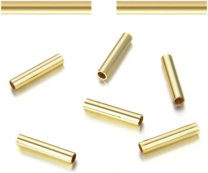 100pcs Adabele Tarnish Resistant Gold Straight Tube Beads 10mm, Hole 1.2mm | Premium 18K Yellow Gold Plated, Sleek Hollow Metal Straight Pipes Spacer Tubes for Craft Jewelry Making Bracelets