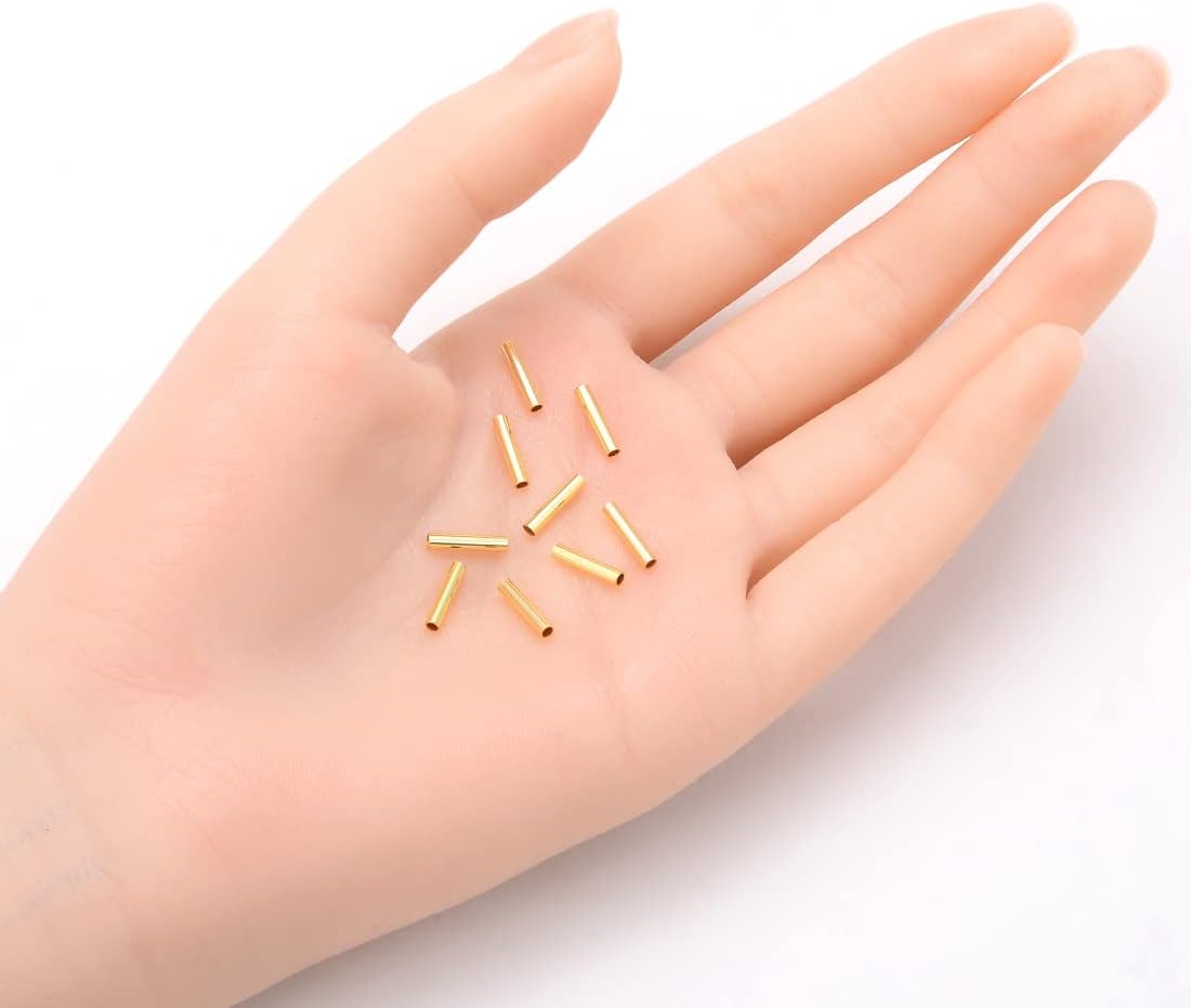 100pcs Adabele Tarnish Resistant Gold Straight Tube Beads 10mm, Hole 1.2mm | Premium 18K Yellow Gold Plated, Sleek Hollow Metal Straight Pipes Spacer Tubes for Craft Jewelry Making Bracelets