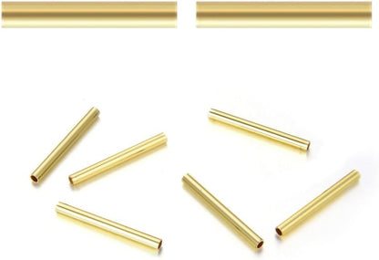 100pcs Adabele Tarnish Resistant Gold Straight Tube Beads 10mm, Hole 1.2mm | Premium 18K Yellow Gold Plated, Sleek Hollow Metal Straight Pipes Spacer Tubes for Craft Jewelry Making Bracelets