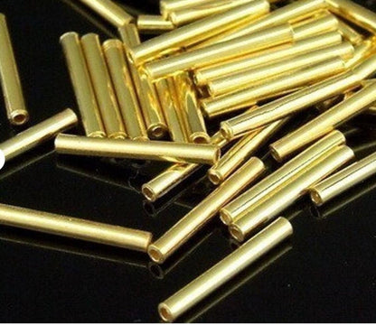 100pcs Adabele Tarnish Resistant Gold Straight Tube Beads 10mm, Hole 1.2mm | Premium 18K Yellow Gold Plated, Sleek Hollow Metal Straight Pipes Spacer Tubes for Craft Jewelry Making Bracelets
